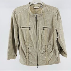 Chico's Linen Blend Zip-Up Moto Jacket, Chest Pockets, Ruched Details